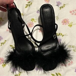 Elegant Black Feathered Women's Heels